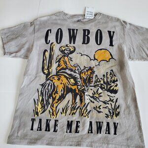 Graphic T-shirt Size XS "Cowboy Take Me Away" grey tie dye NWT 100% Cotton